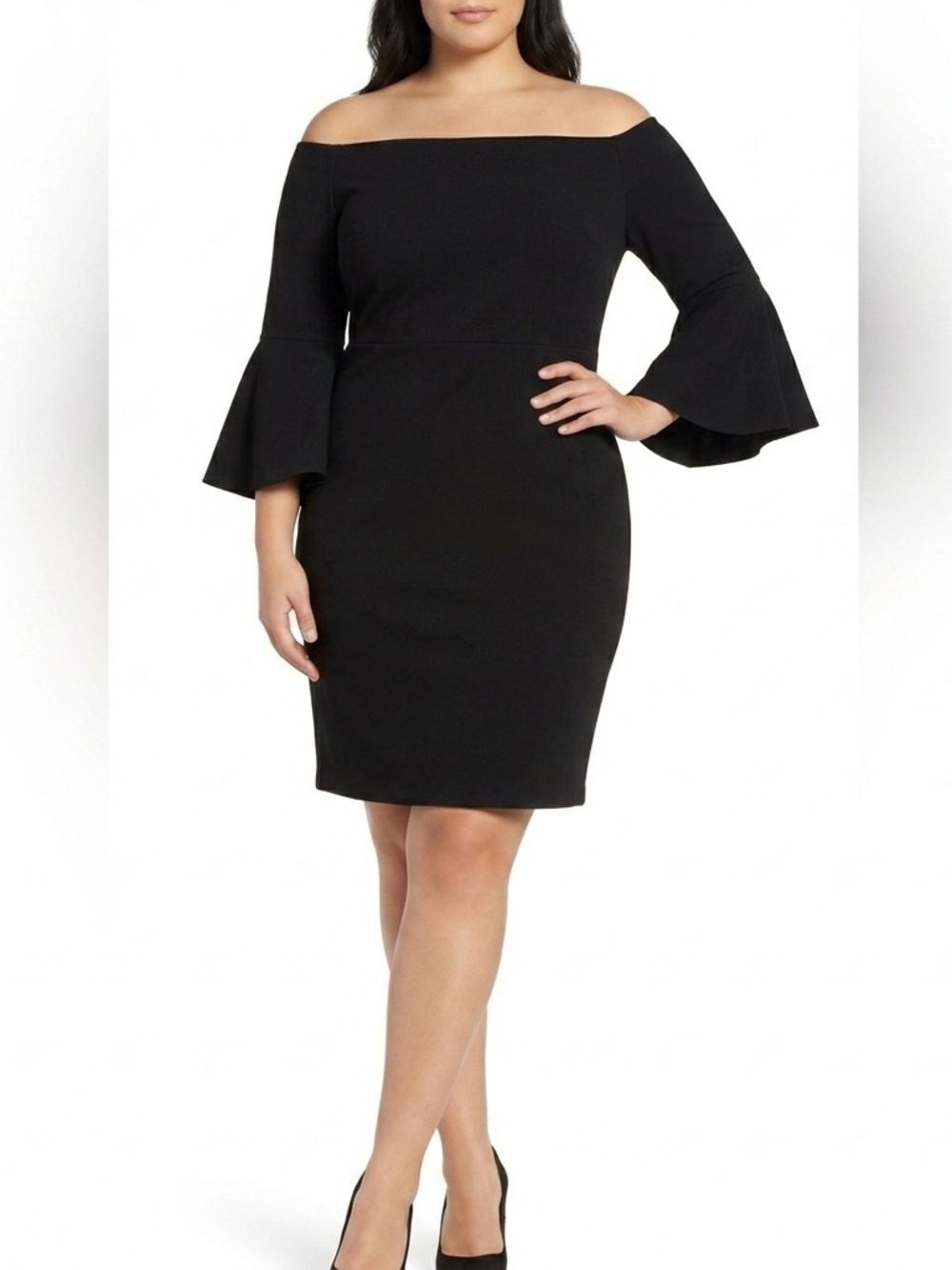 Betsey Johnson‎ Black Off Shoulder Ruffle Sleeve Dress Size 18 Plus Cocktail EUC